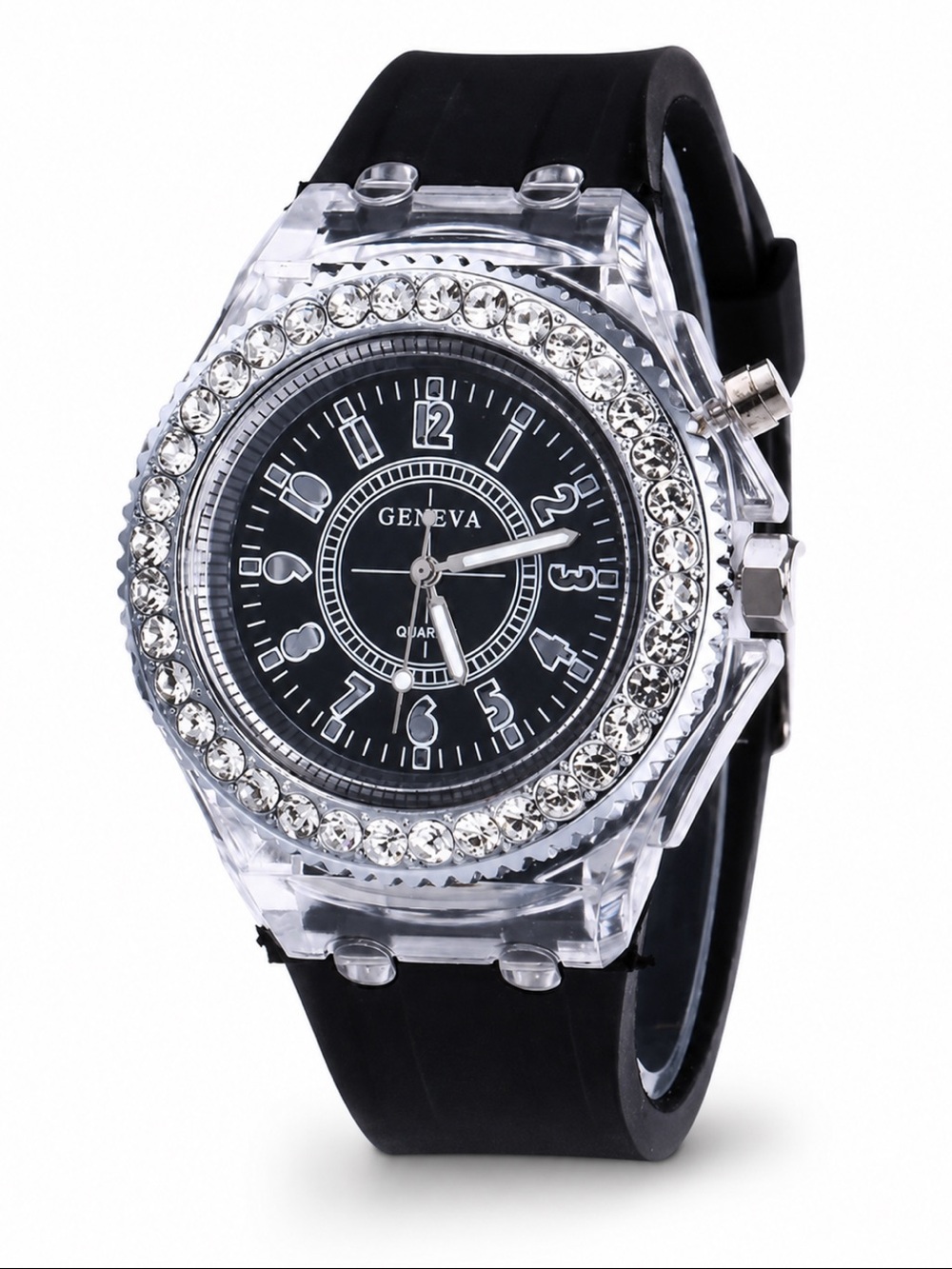 Mens Iced Out Bustdown Sport Watch Black Silicone Band Simulated Diamond LED